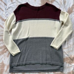 Colorblock Crewneck Sweater - Burgundy, Cream & Gray